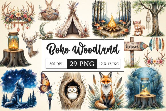 Download Watercolor Boho Woodland Clipart - Boho woodland clipart Collection