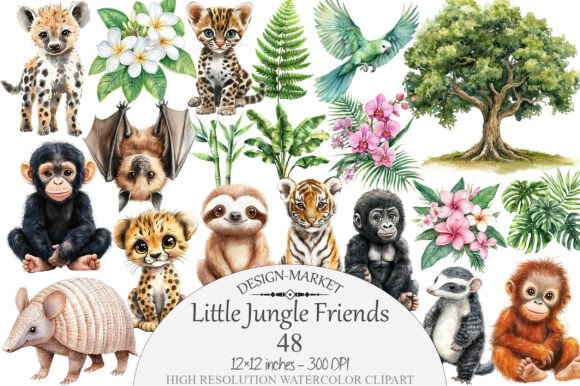 Download Watercolor Little Jungle Friends Clipart - Little Collection