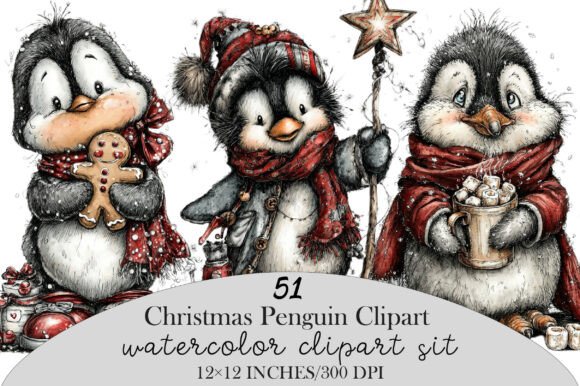 Download Watercolor Christmas Penguin Clipart - Penguin Collection