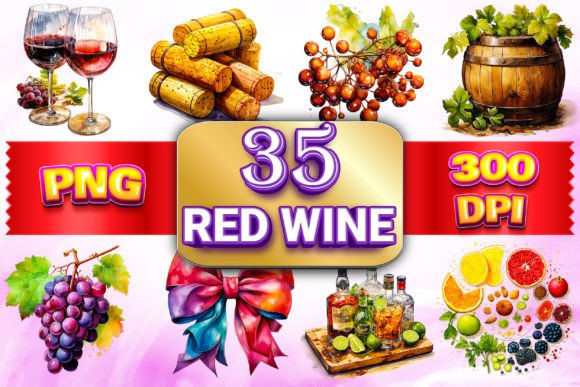 Download Elegant Red Wine Clipart 3 - Premium Bundle