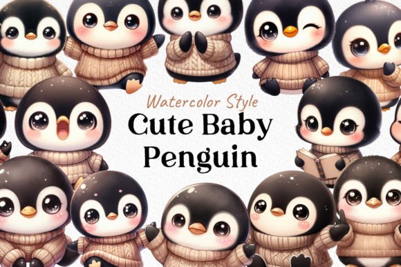 Download Bundle Watercolor Cute Baby Penguin PNG - Penguin Collection