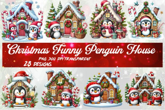 Download Christmas Funny Penguin House Clipart - Penguin Collection