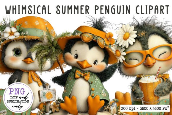 Download Whimsical Summer Penguin Clipart PNG - Penguin Collection