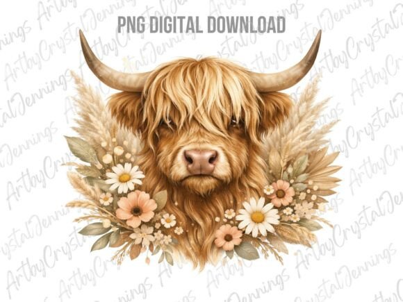 Download Floral Boho Highland Cow Farm Animal PNG - Animal png Collection