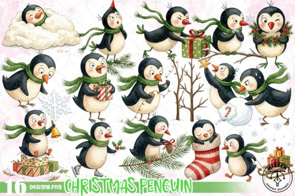 Download Watercolor Christmas Penguin PNG - Penguin Collection