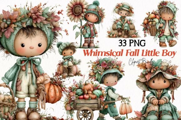 Download Whimsical Fall Little Boy Clipart - Little Collection
