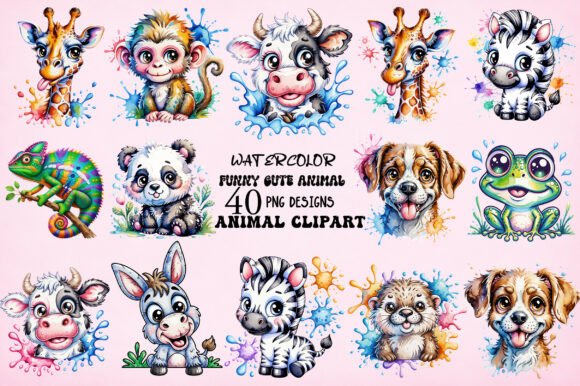 Download Watercolor Funny Cute Animal PNG Bundle - Animal png Collection