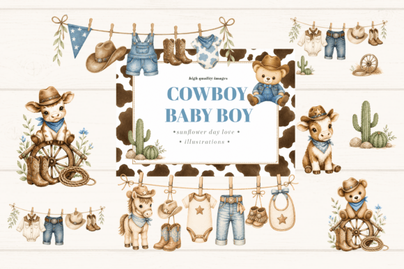 Download Little Cowboy Clothesline Clipart - Little Collection