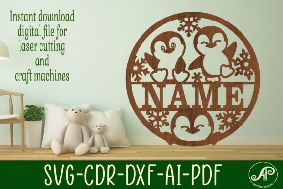 Download Penguins Name Sign Svg Laser Cut Art - Penguin Collection